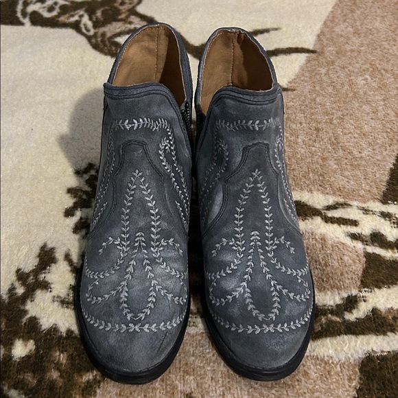 Blue Gray leather suade Embroidered sterling river boots Ankle Boots - Picture 5 of 9